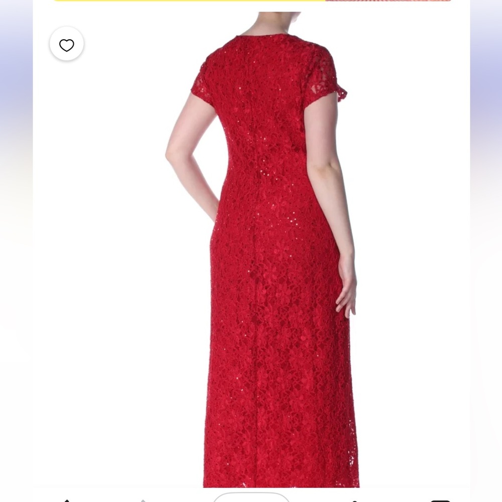 CONNECTED APPAREL Red Lace Short-Sleeve V-Neck Maxi Dress - Picture 3 of 14